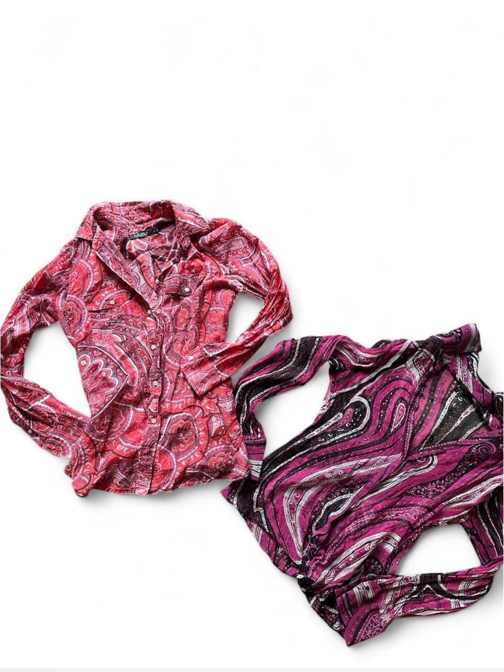 Women’s Y2K 100% silk paisley print button down top bundle